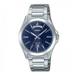 Casio MTP-1370D-2A2VDF Silver Blue Day Date Steel